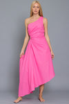 Power Pink One Shoulder Midi Dress