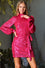 Fuchsia Long Sleeve High Neck Sequin Shortie Dress