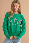 Envy Green Pearl Embellished Happy Sweater
