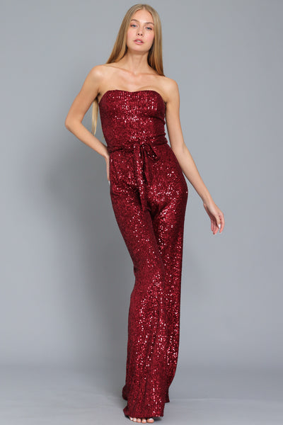 Sequin Burgundy Tube Jumpsuit