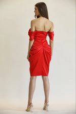 Red Satin Stretch Midi Dress