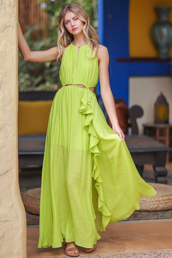 Green Apple Ruffle Maxi Dress