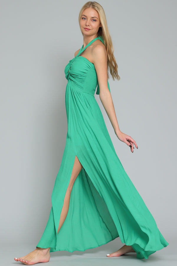 Green with Envy Halter Cut Out Maxi Dress