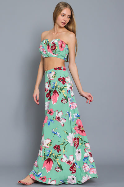 Green and Pink Floral Two Piece Set