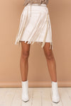 White Sand Faux Leather Fringe Skirt