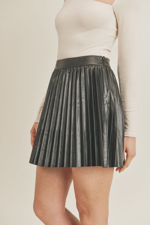Pleated Vegan Leather Skirt