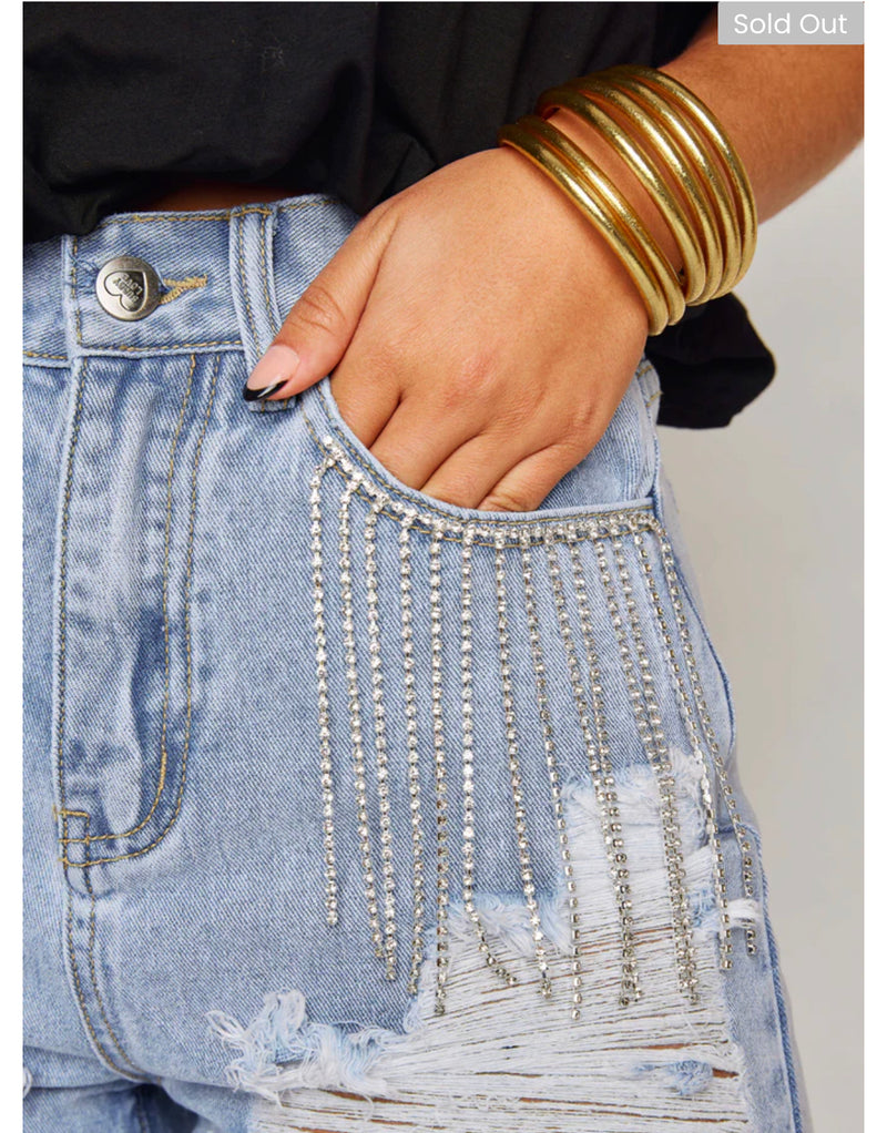 Elvis Crystal Blue Denim Shorts