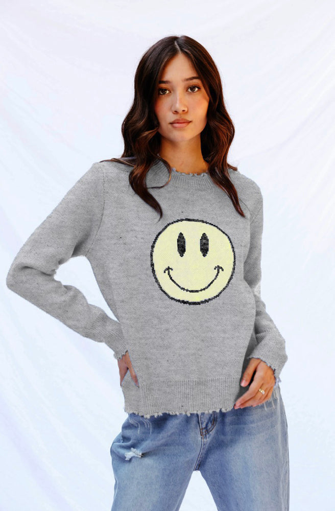 Happy Face Distressed Sweater