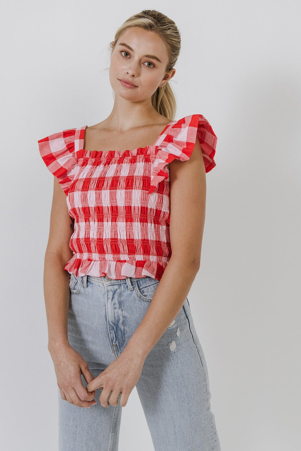 Gingham Red Pink Top