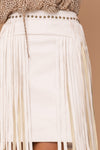 White Sand Faux Leather Fringe Skirt