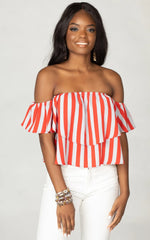Red and White Stripe Off Shoulder Top