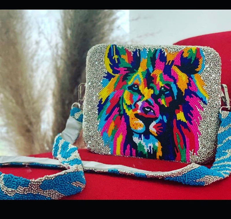 Lion Hand Beaded Bag