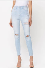 High Rise Light Denim Destroyed Skinny Jean