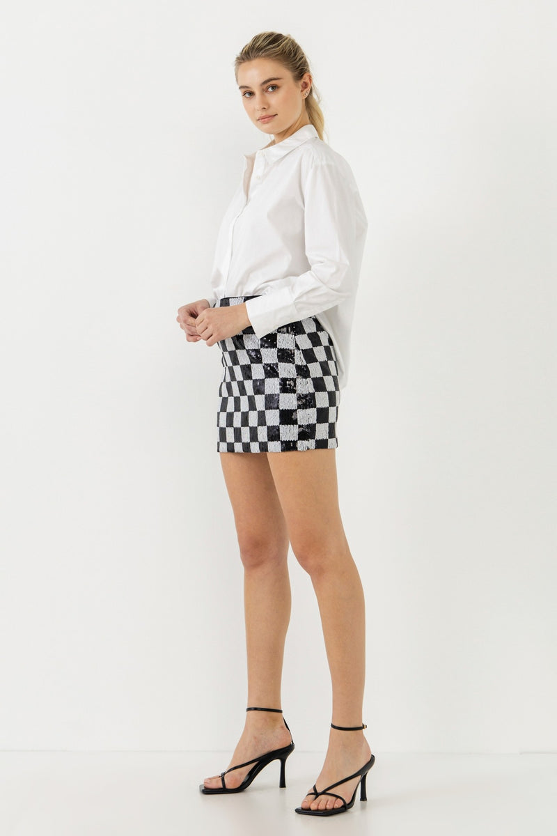 Sequins Check Mini Skirt