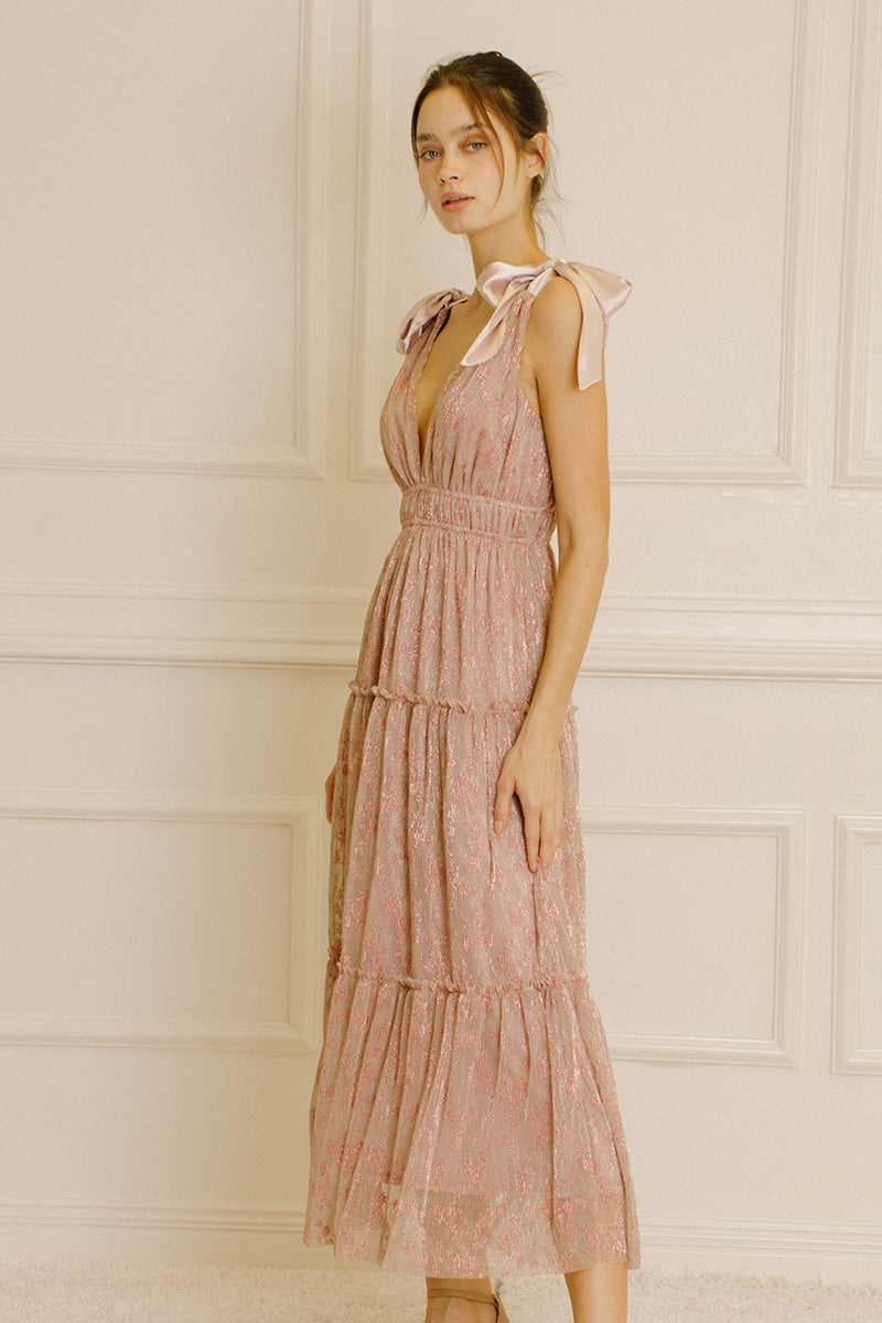 Pink Silver Floral Maxi