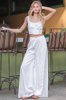 White Crop Top and Pant Set