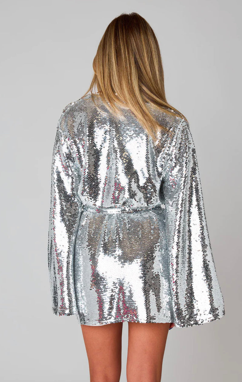 Silver Sequin Wrap Dress
