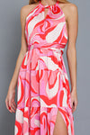 Halter Back Strap Coral Pink Maxi Dress