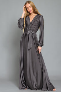 Long Sleeve Belted Maxi Dress