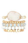 White Druzy Charm Mixed Bracelet Set - Pack of 6