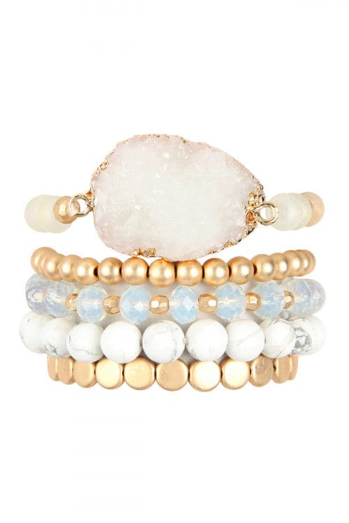 White Druzy Charm Mixed Bracelet Set - Pack of 6