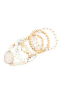 White Druzy Charm Mixed Bracelet Set - Pack of 6