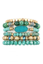 Turquoise Multi Line Druzy Stone Charm Bracelet - Pack of 6