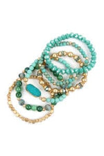 Turquoise Multi Line Druzy Stone Charm Bracelet - Pack of 6