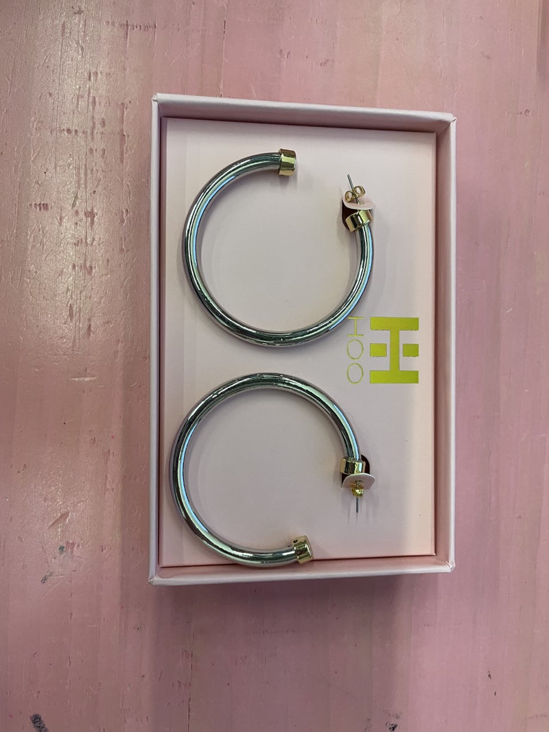 Silver Hoops (w Gold Caps)