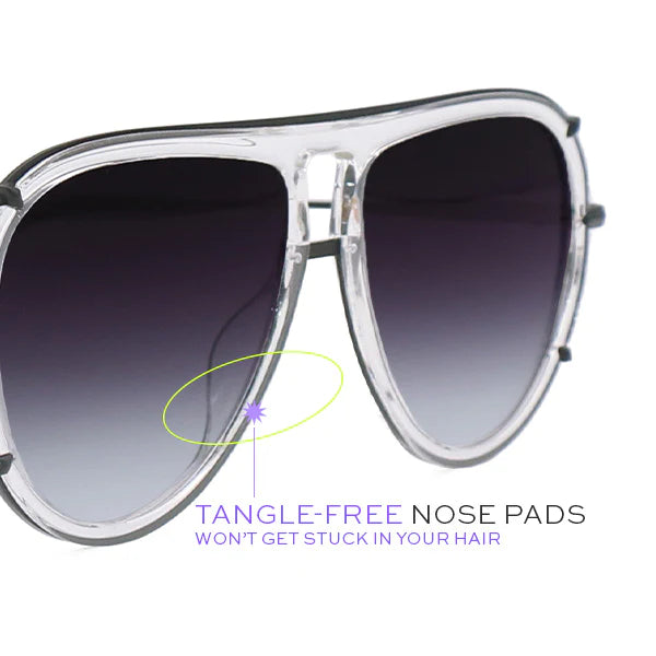 Ivy Luxe- Clear Black Tangle-Free Round Aviator Sunglassse