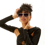 Ivy Luxe- Clear Black Tangle-Free Round Aviator Sunglassse