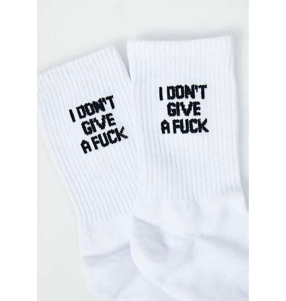I Don't Give A Fuck White Crew Socks