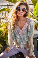 Olive and Sand Tie Dye Distressed Sweater