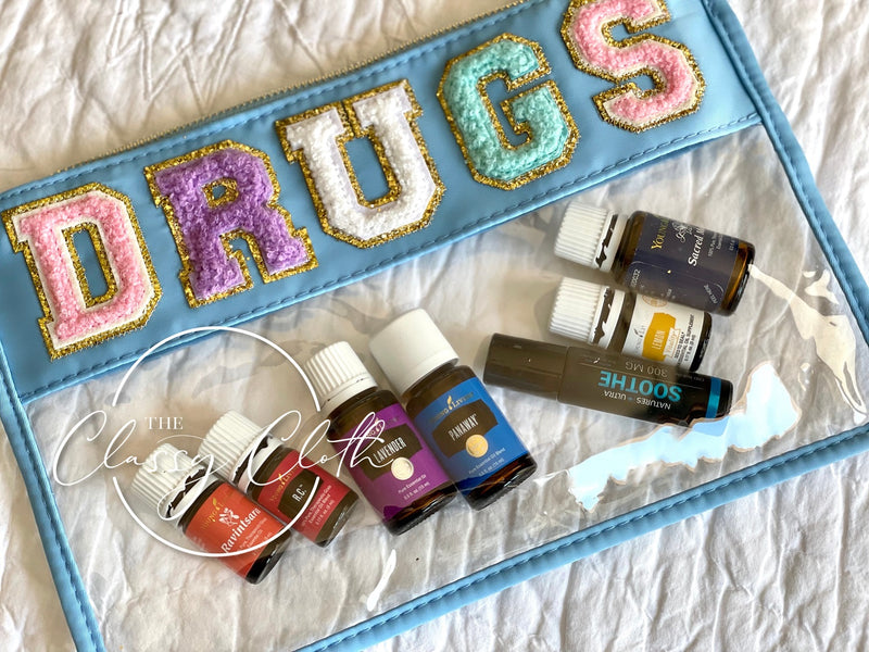Chenille Letter Clear Pouch - DRUGS