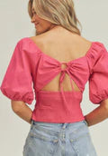 Pink Puff Sleeve Crop Top