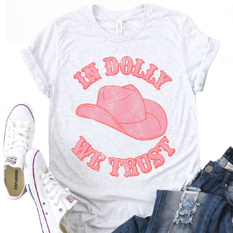 Retro In Dolly We Trust Hat Graphic Tee OLIVE