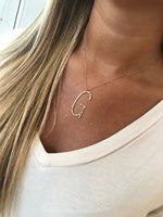 Large Hammered Initial Gold Necklace