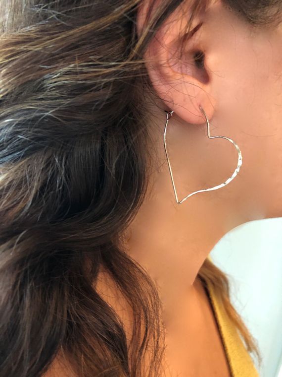 hammered heart hoop earrings