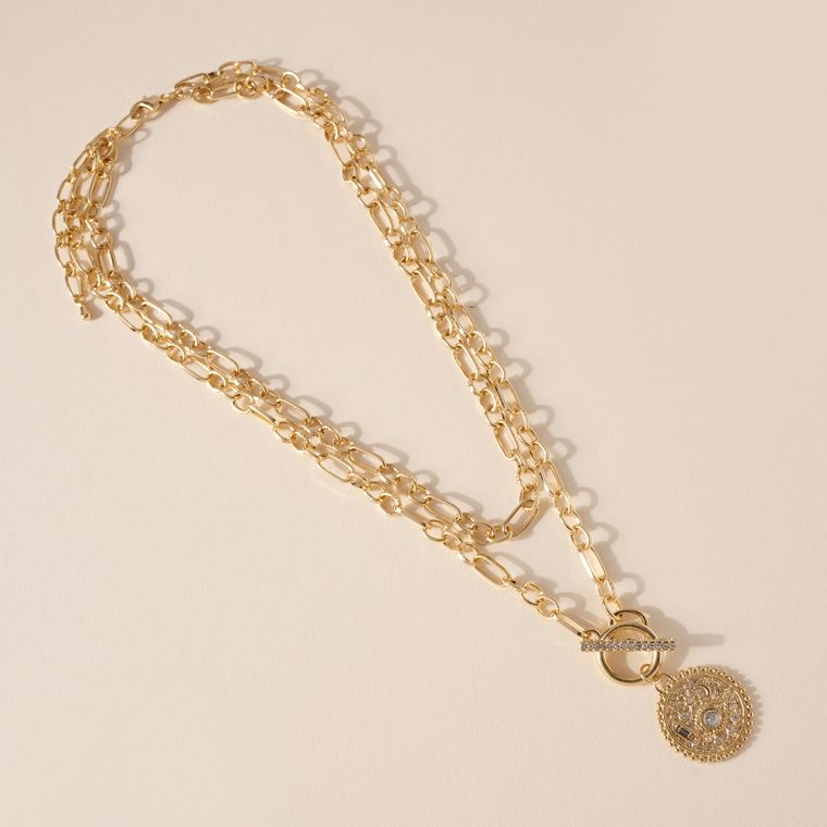 Layered Rhinestone Chain Necklace