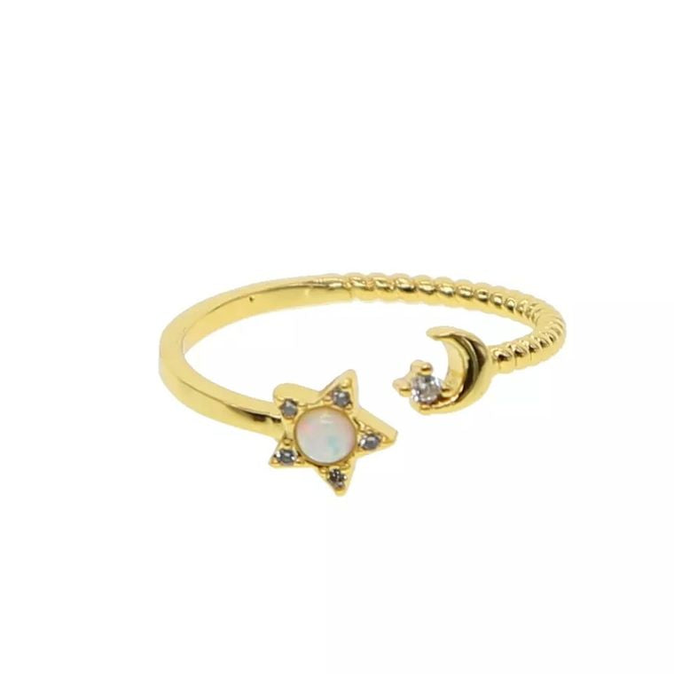 Opal Star and Moon Ring