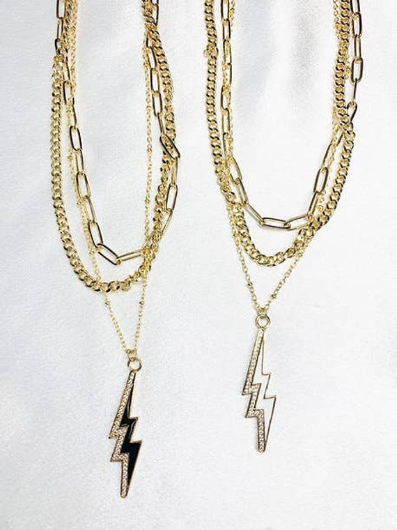 Lightning Bolt Layered Necklace Set