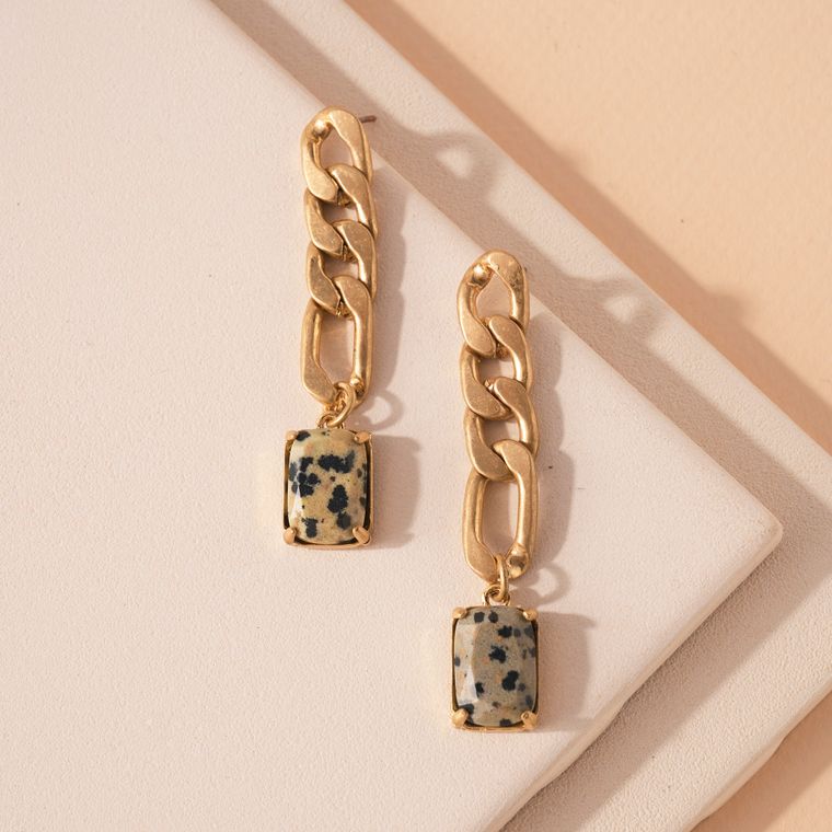 Chain and Stone Dangling Earrings