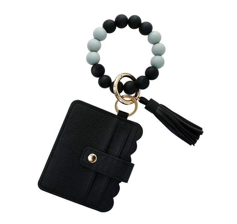 Wristlet Keychain Silicone Beaded Bracelet Tassel Wallet Card holder Key Chain
