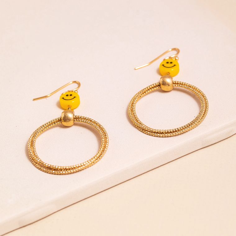 Smiley Face Circle Dangling Earrings