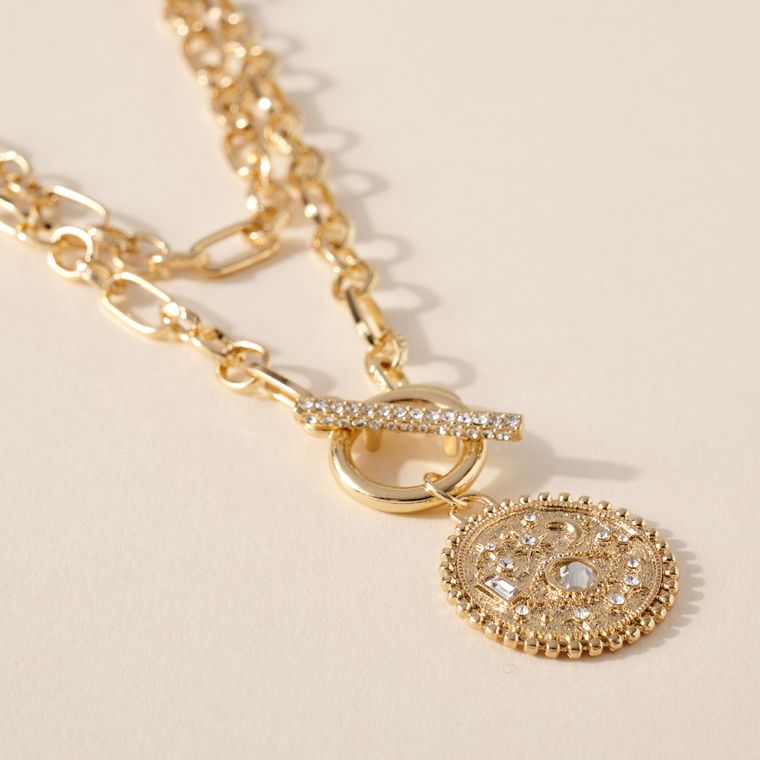 Layered Rhinestone Chain Necklace