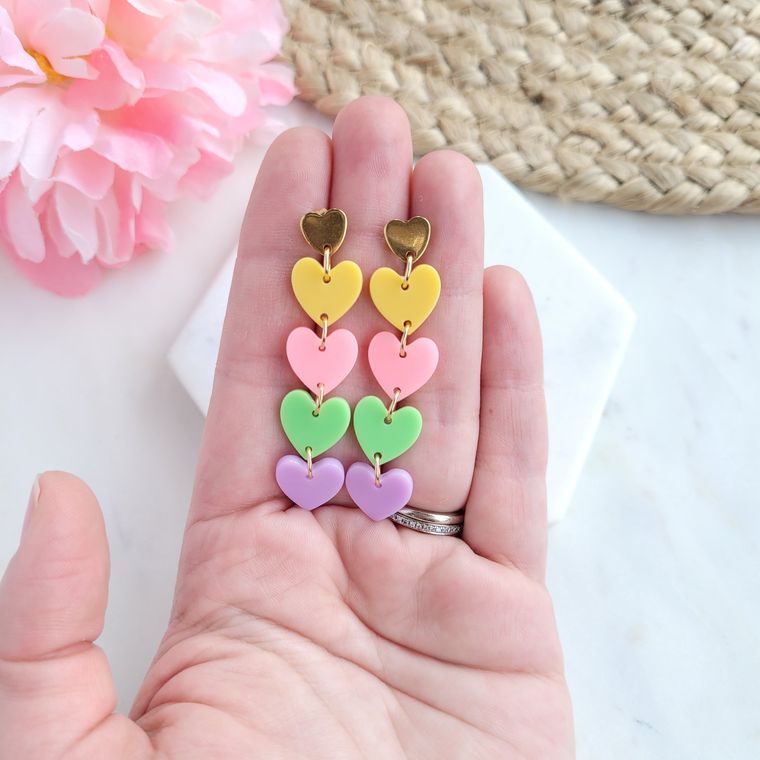Candy Sweet Heart Earrings / Acrylic + 18k Gold Plated