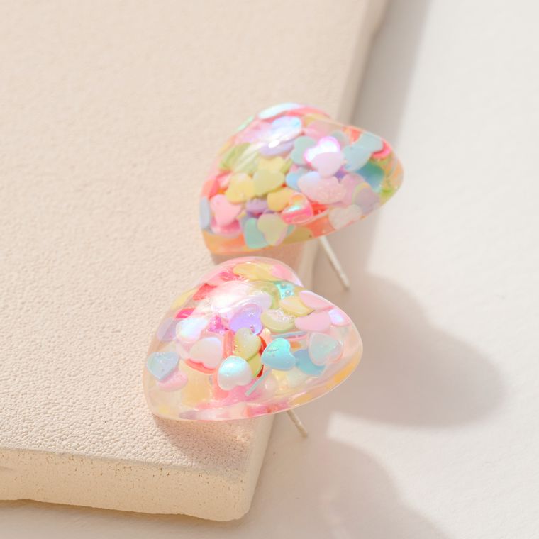 Heart Glitter Resin Stud Earrings