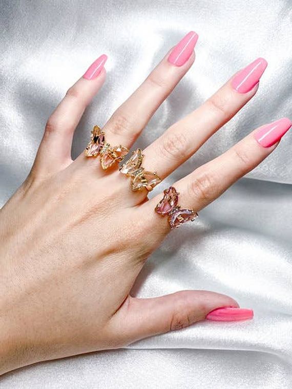Crystal Butterfly Rings