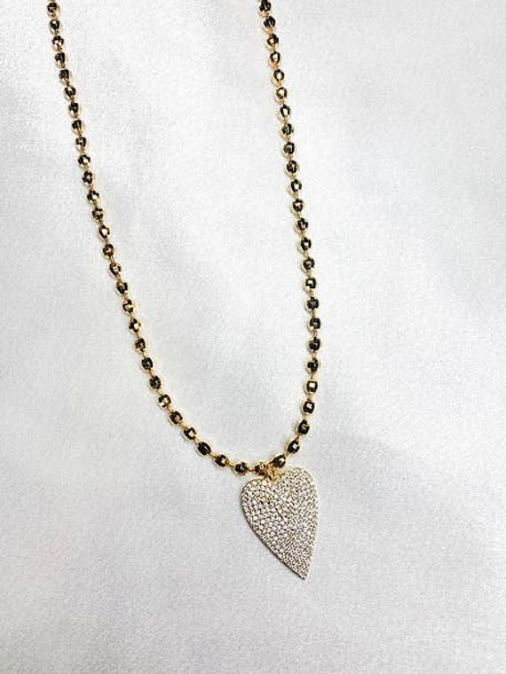 Gold Ball Chain + Heart Necklace