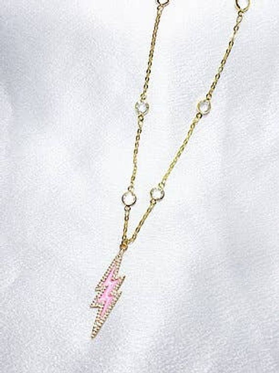 Pink Lightning Bolt Necklaces